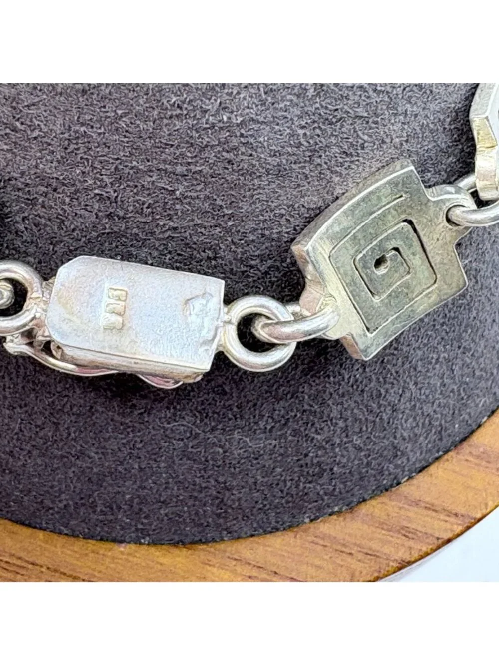 Greek Key Design Sterling Silver 925 Chain Bracelet Size 7.25